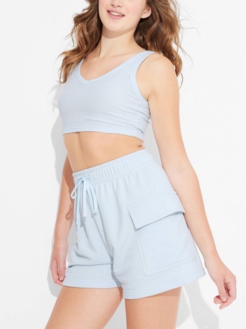 Baby Blue Cargo Sweat Shorts Size Women’s Medium Loungewear Comfy Pastel - Picture 1 of 5